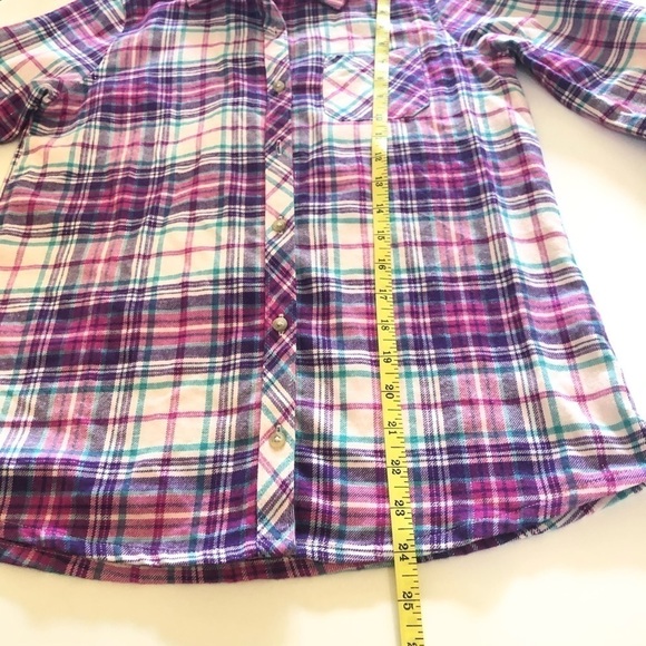 Land’s End Girls Button Down Flannel Shimmer Plaid Shirt Size L-14 - Picture 12 of 15